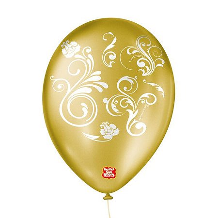 Balão 9" Arabesco Dourado com Branco c/ 25 unds - São Roque