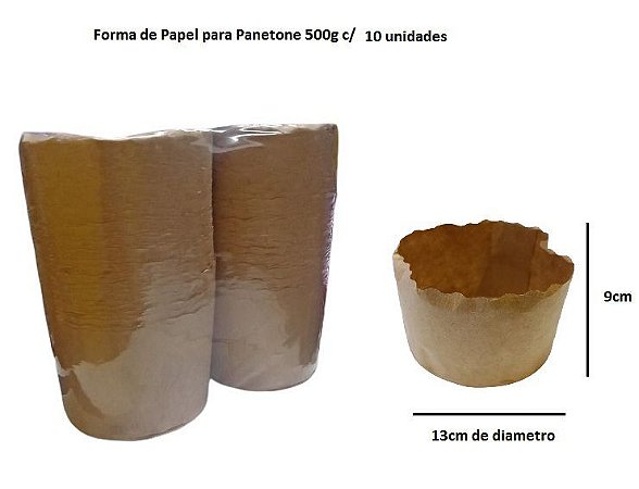 Forma de Papel Panetone 500gr (13 x 9cm) c/ 10 unids Kraft Liso - Ecopack