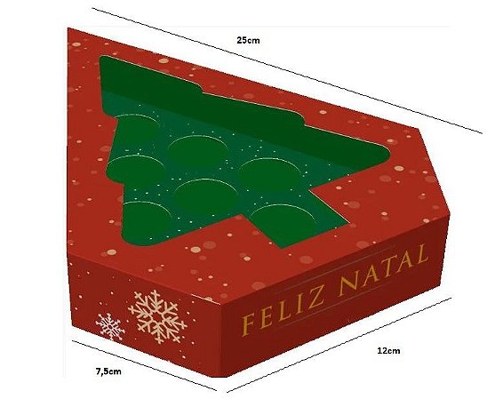 Kit Caixa c/ Visor Árvore (12 doces) C3281 c/ 05 unids Feliz Natal - Ideia Embalagens
