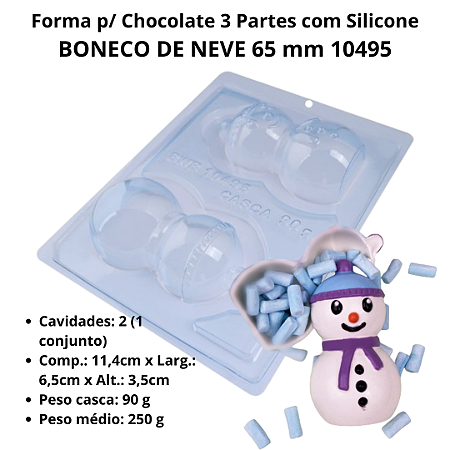Forma para Chocolate Boneco de Neve 65mm  cod 10495 (3Partes " silicone") - BWB Embalagens