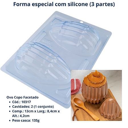Forma para chocolate Ovo Copo Facetado Cod 10317 (3 Partes "01 silicone") Páscoa - BWB Embalagens