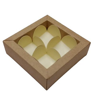 Caixa Kraft para 04 doces Amarelo Claro 7,5cm x 7,5cm x 3cm c/ 01 unids 283 - JM Distak