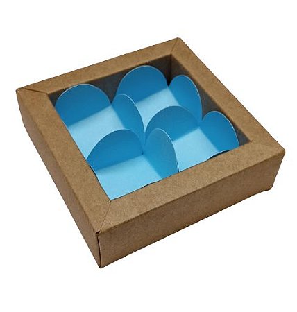 Caixa Kraft para 04 doces Azul Claro 7,5cm x 7,5cm x 3cm c/ 01 unids 283 - JM Distak