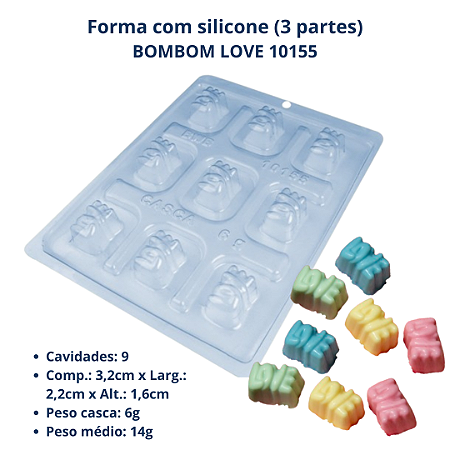 Forma para chocolate Bombom Love Cod 10155 (3 Partes "01 silicone") - BWB Embalagens