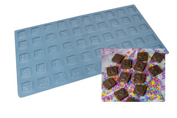 Forma para Chocolate Corações Mini Tablete Caracteres Alfanuméricos Cod 10505 - BWB Embalagens