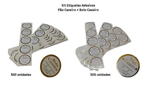 Kit Etiqueta Adesiva Pão Caseiro ( 500 unids)  e Bolo Caseiro (500 unids) Total 1000 unidades  - ARG