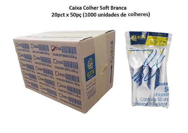 Caixa Colher Soft Branca 20pct x 50unids ( Total 1000 Unids Colher) - Elite