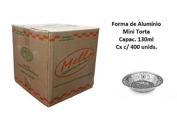 Caixa Forma de Aluminio Mini torta c/ 400 unds 12,5 x 2cm  Capac. 130ml Descartável - Mello
