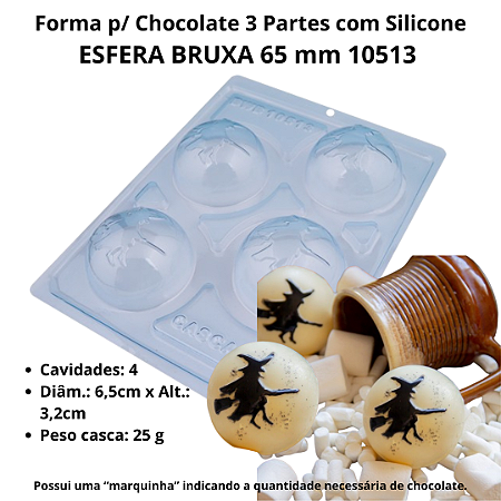 Forma para chocolate Esfera Bruxa 65mm cod 10513 (3 Partes "01 silicone") Halloween - BWB Embalagens