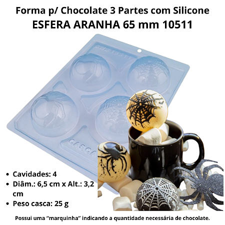 Forma para chocolate Esfera Aranha 65mm 10511 (3 Partes "silicone") Halloween - BWB Embalagens