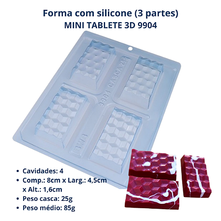 Forma para chocolate Mini Tablete 3D Cod 9904 (3 Partes "01 silicone") - BWB Embalagens