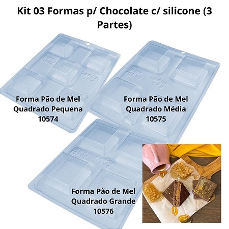Kit 03 Forma Pão de Mel Quadrado P / M / G 10574 / 10575 / 10576 ( 3 Partes c/ Silicone) - BWB