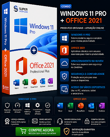 Windows 11 Pro + Office 2021 Pro Plus - Licença Vitalícia I Envio Por E-mail