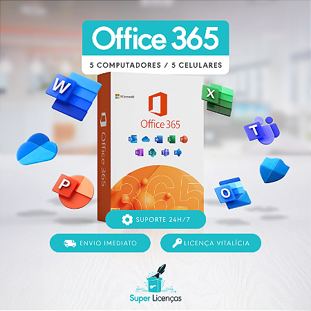 OFFICE 365 - 5 MAQUINAS - LICENÇA VITALÍCIA & ENVIO POR E-MAIL (ORIGINAL)