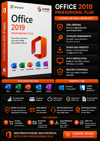 Office 2019 Professional Plus - Licença Original e Vitalícia I Receba Agora Por Email I Suporte 24 HRS