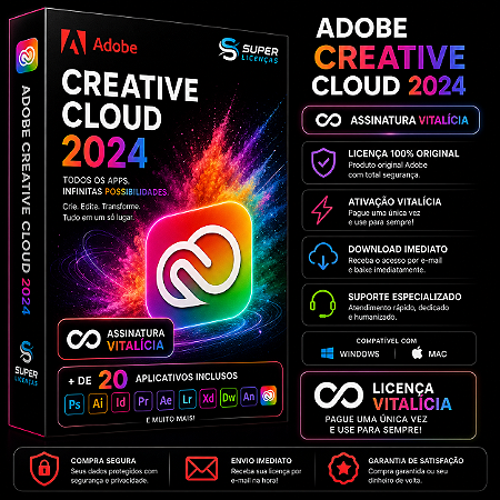 Adobe Creative Cloud 2024 - LICENÇA ONLINE (CONTA ADOBE)– Envio Imediato – Serial Vitalicio