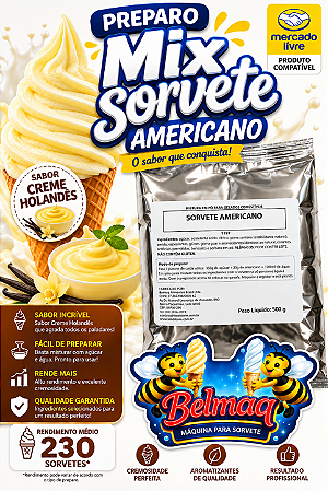 Base mix sorvete americano Creme Holandes