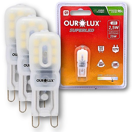 KIT 3 Lâmpada Led Bipino 2,5w G9 6500k  Branco Frio Ourolux