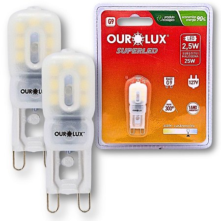 KIT 2 Lâmpada Led Bipino 2,5w G9 6500k  Branco Frio Ourolux