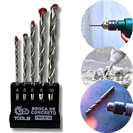 Kit 5 Brocas para Concreto Aço Reforçado Ponta Vídea