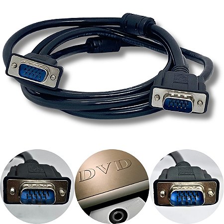 Cabo VGA 1,5m Macho-Macho Preto Alta Qualidade