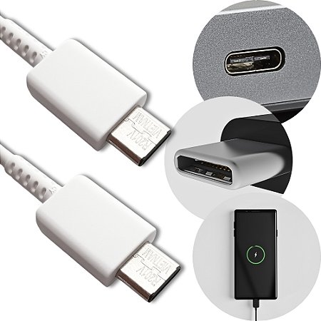 Cabo USB Tipo C Duplo Original Samsung S21 S22 S23 Branco
