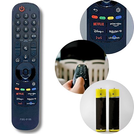 Kit Controle Remoto Compatível  Smart TVs LG- FBG-9166-Pilha