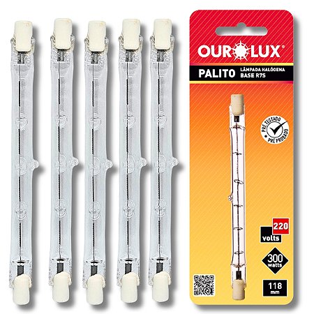 KIT 5 Lâmpadas Halógena Palito 300W 220V J118 Ourolux