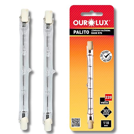 KIT 2 Lâmpadas Halógena Palito 300W 220V J118 Ourolux
