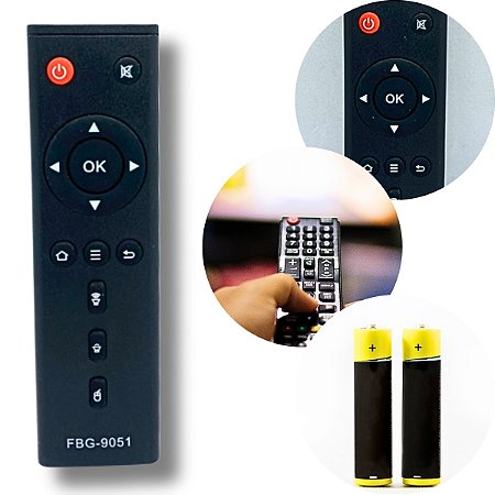 KIt Controle e Pilha Compatível Com TV Box Modelo FBG-9051