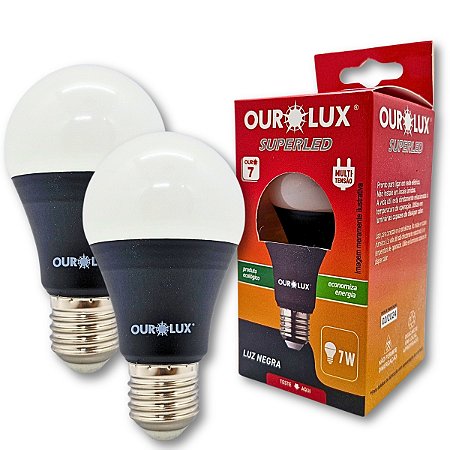 KIT 2 Lâmpadas Led Ourolux Luz Negra 7w E27 Bivolt 110V/220V