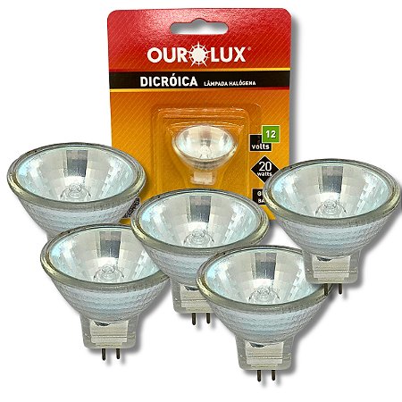 KIT 5 Lâmpadas Mini Dicróica MR11 20W 12V GU4 30° Halógena