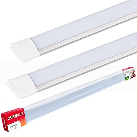 KIT 2 Luminárias LED Slim 100cm 36W 6500K Bivolt Economica