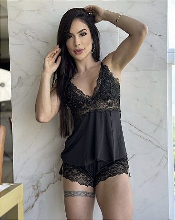 Baby doll luxo Mirella com linhas douradas