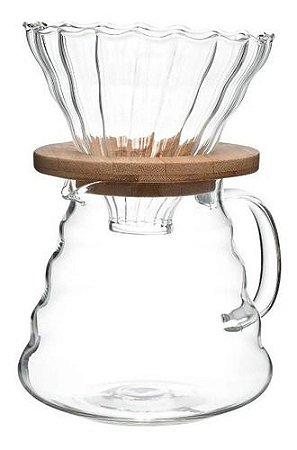 Passador de café de vidro e bambu