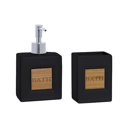 Kit banheiro duas peças cerâmica preto e bambu
