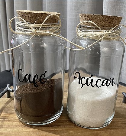 Kit vidros café e açúcar tampa de rolha 830m com sisal
