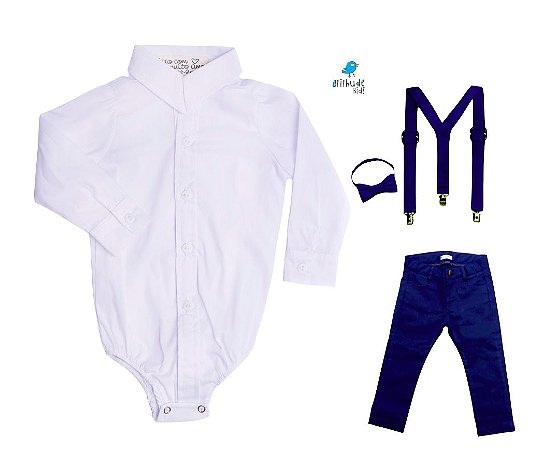 Conjunto Antony - Camisa Branca e Calça Azul Marinho (quatro peças) | Azul  Marinho - atithudekids.com.br