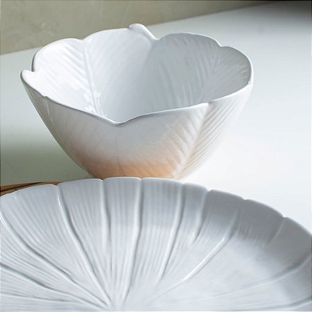 Bowl de Cerâmica de Folha Leaf Branca 16 cm