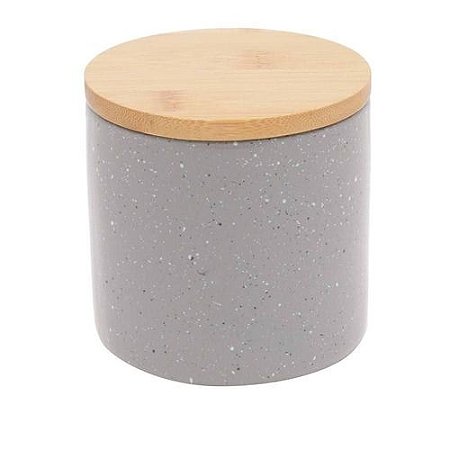 Potiche Decorativo de Cerâmica Granilite Cinza com Tampa de Madeira 10 cm