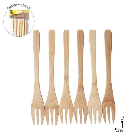 Garfo de Bambu com 6 Peças 19 cm