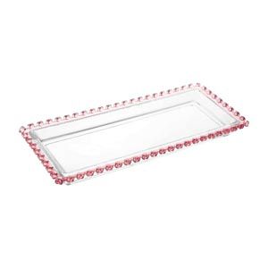 Travessa Retangular de Cristal com Borda de Coração Rosa 30 cm