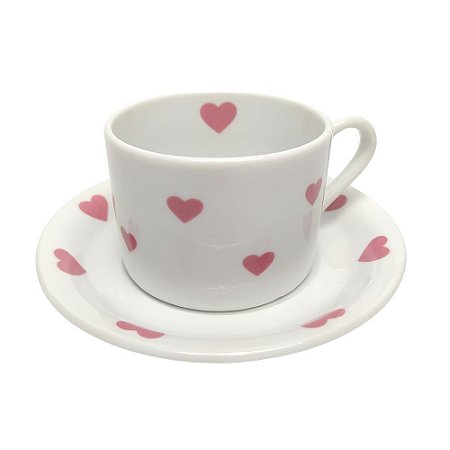 Xícara de Chá com Pires Mini Coração Rosa