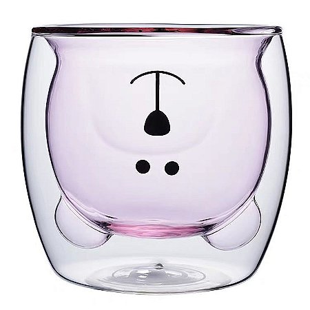 Copo de Vidro com Parede Dupla Urso Rosa 250 ml