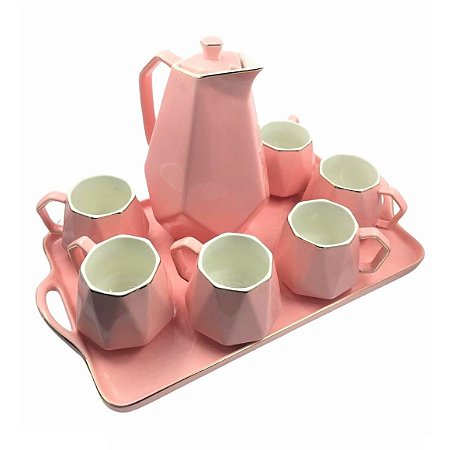 Conjunto de xícaras e bule de porcelana para chá ou café 15 peças