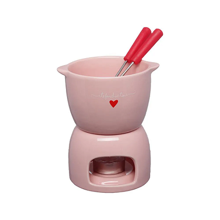 Aparelho Para Fondue 4 Peças de Cerâmica L' Amor Rosa - Donna Coisinha Decor