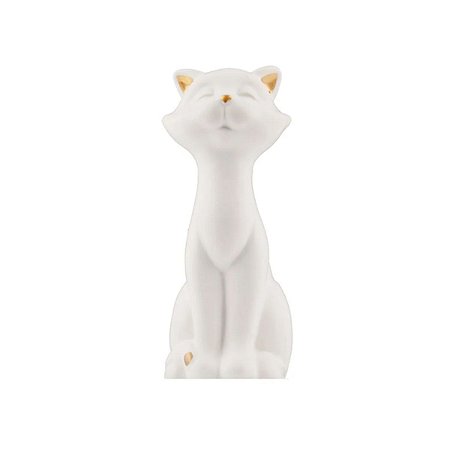 Escultura Gato Cerâmica Branco Fosco