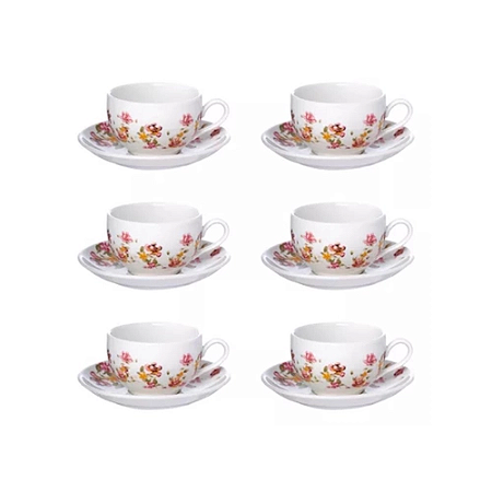 Conjunto com 6 Xícaras Para Chá Porcelana Fina Le Jardin
