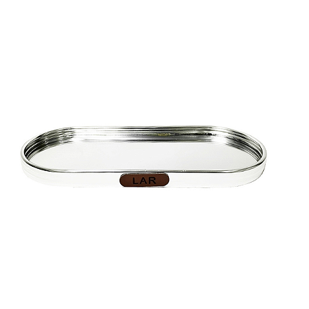 Bandeja de Alumínio Oval com Espelho Prata 22 cm