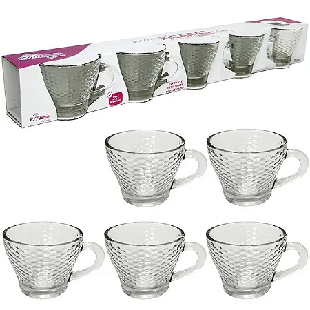 Jogo De Xicaras Café De Vidro 90ml Morocco Honey 5 Peças